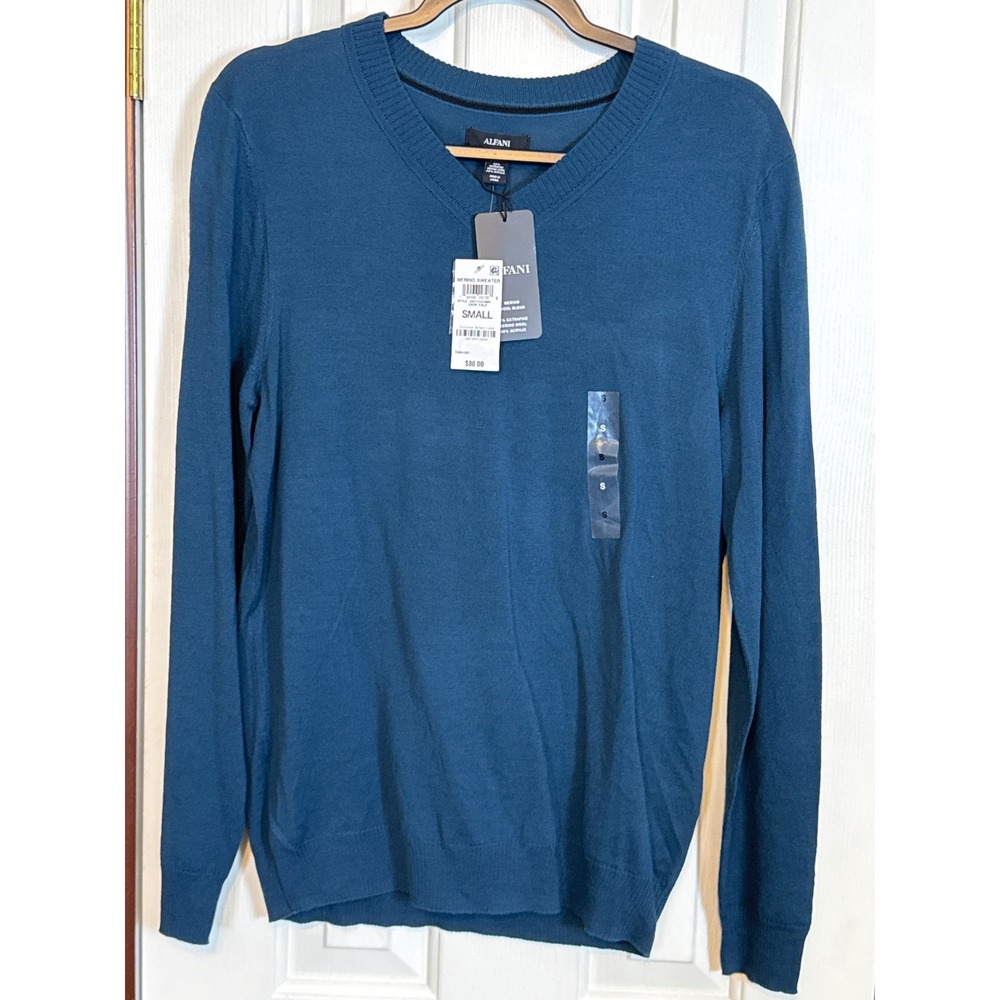 Alfani Merino Wool Blend V-Neck Sweater Soft Knit Pullover Dark Kale‎ Small